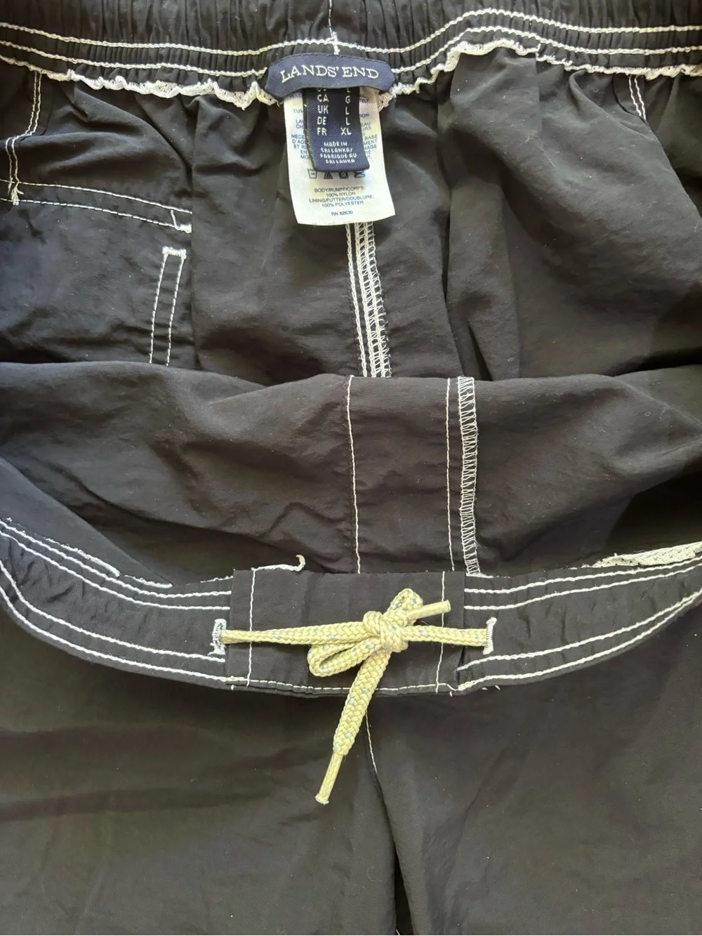 Lands' End Men's‎ Board Shorts Swim Trunks L Black Drawstring Pockets